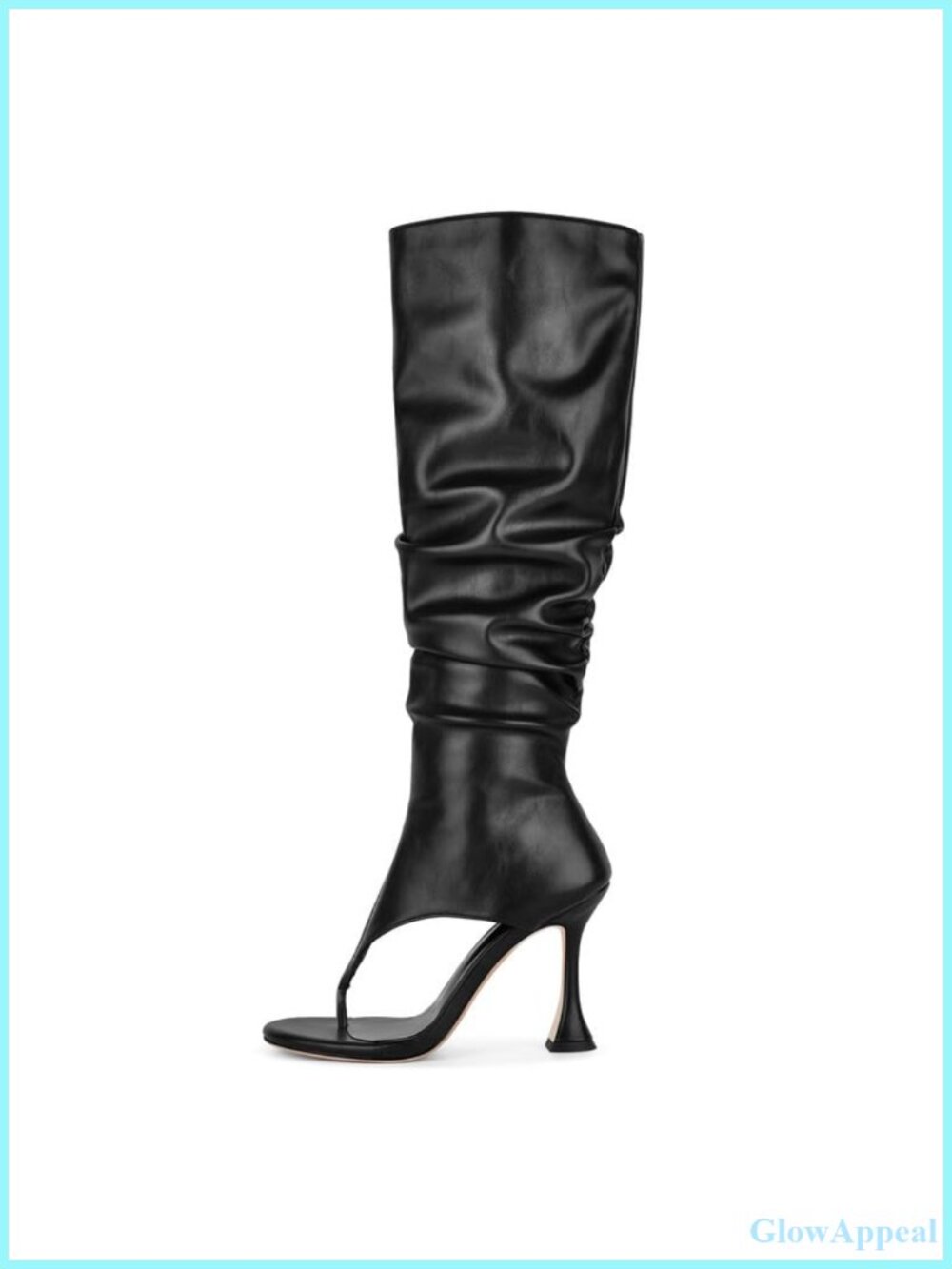 Sexytag Women's Slouchy Knee High Thong Boots Open Toe Flared Stiletto Heel